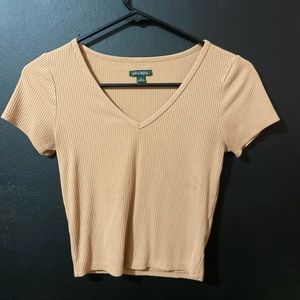 Tan, V neck fitted t-shirt cropped, size XS, wild fable